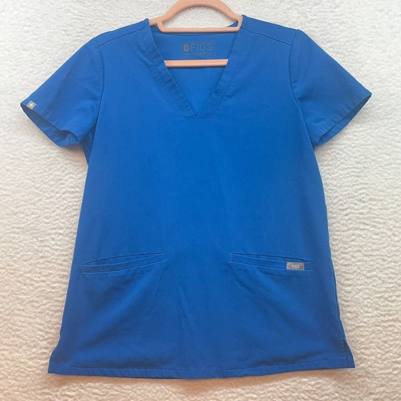 Figs Scrub Shirt Womens Blue Extra Small Medical Technical Collection Pocket - Picture 1 of 8